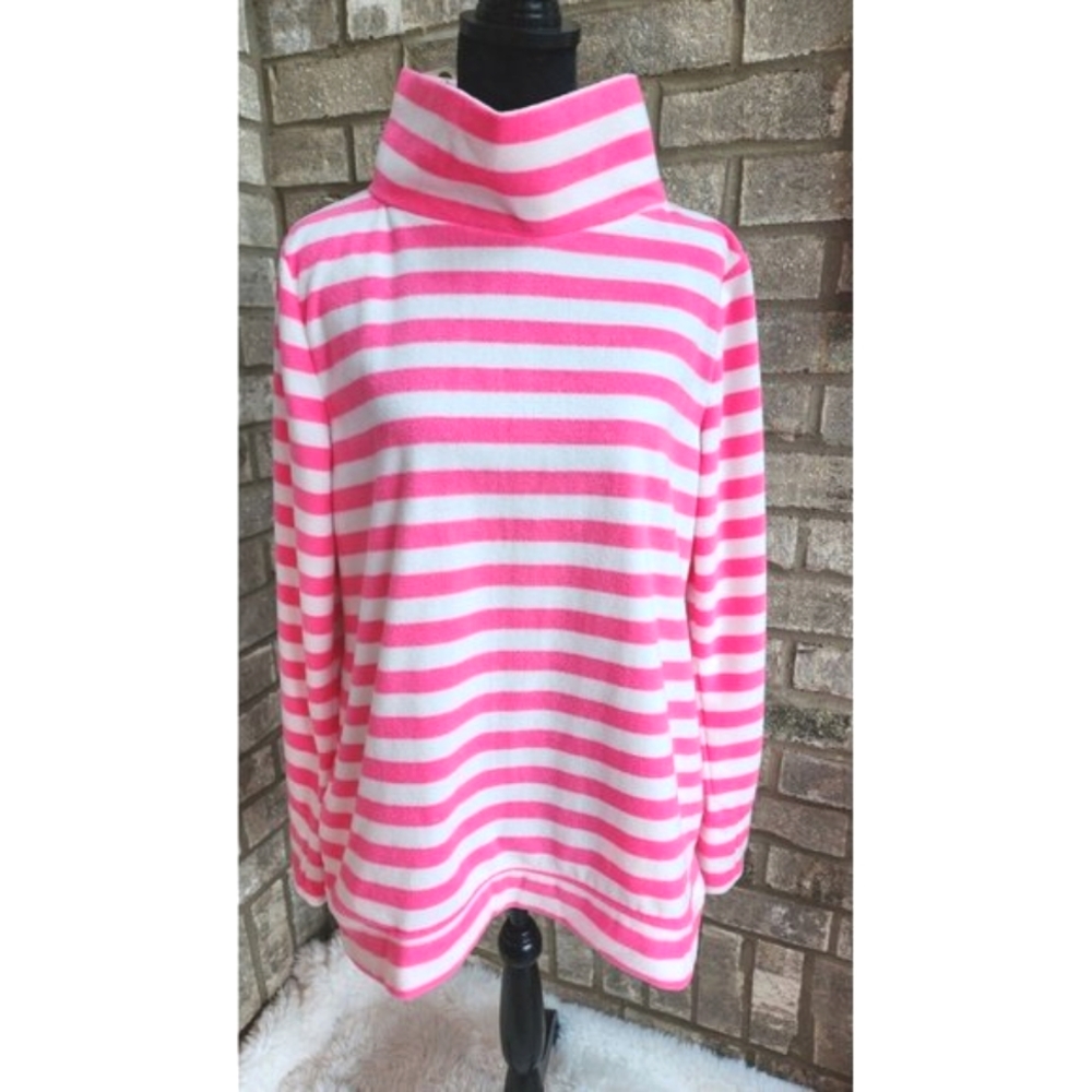 Telluride Pink & White Stripped ski Tunic Top Shirt Warm Cozy with Pockets NWT